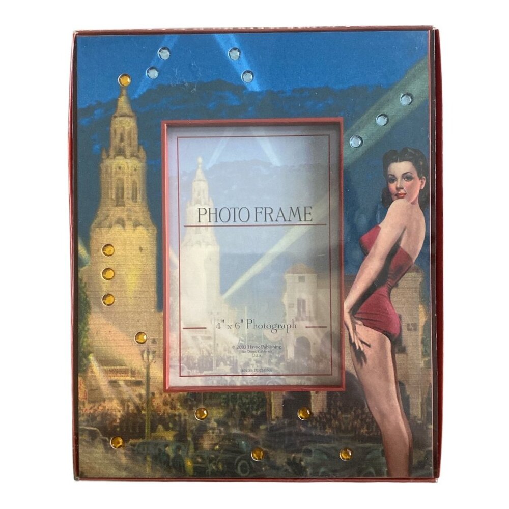 Havoc PinUp Girl Photo Frame 4” x 6”  2003 New Open Box Rhinestones